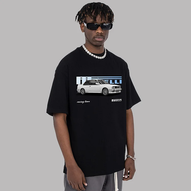 Street Car Printed T-Shirt Hip Hop Men Short Sleeve T-Shirt at Hiphopee