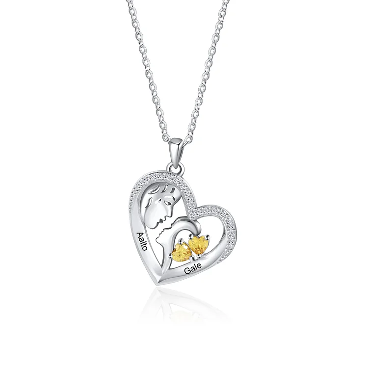 Personalized Mother and Son Heart Necklace Custom 2 Birthstones Pendant Necklace Gift for Mom