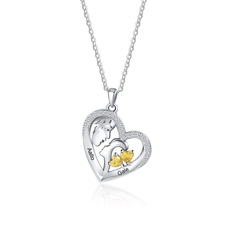 Collar con colgante de madre e hijo 2 nombres personalizados con 2 piedras de nacimiento