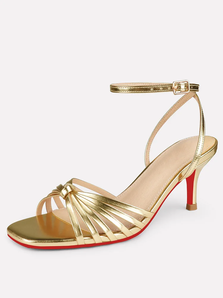 65mm Women's Open Toe Sandals Matte Red Bottom  Kitten Low Strappy Heels Ankle Strap Heeled Shoes
