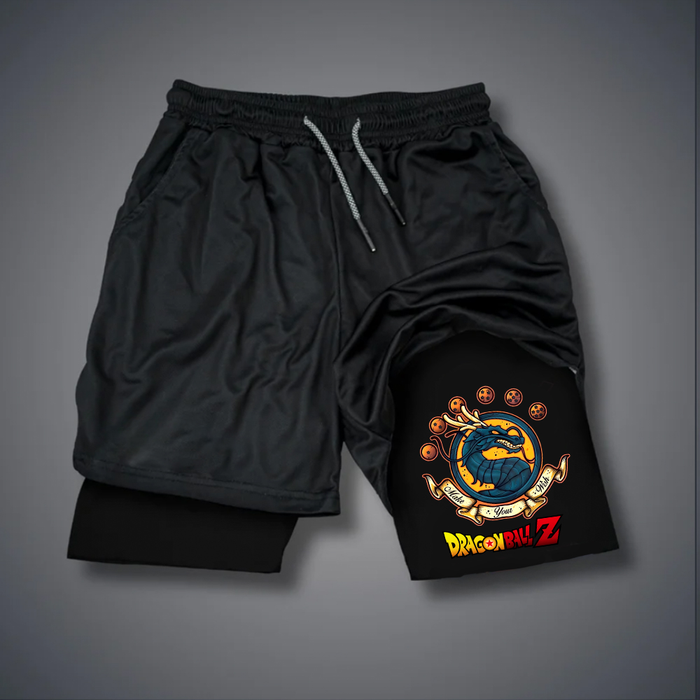 Men's Anime Print Double Layer Gym Shorts