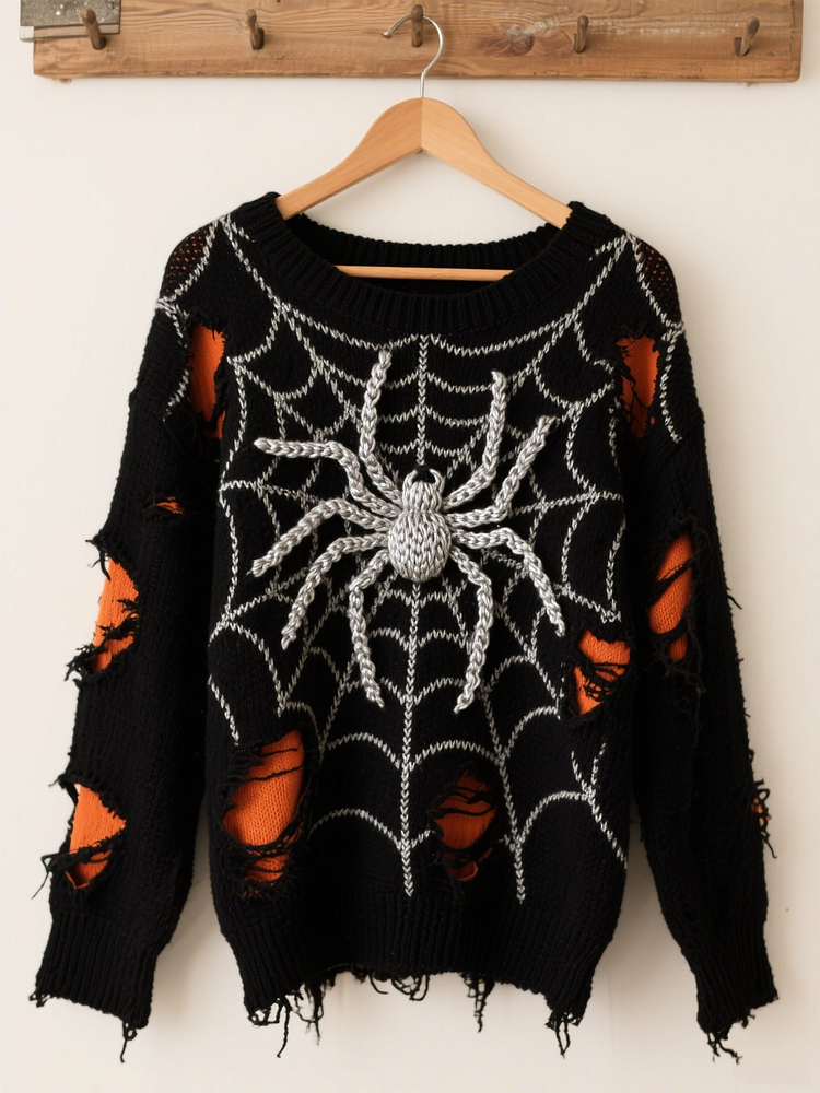Halloween Contrast Patch Comfort Knitted Sweater