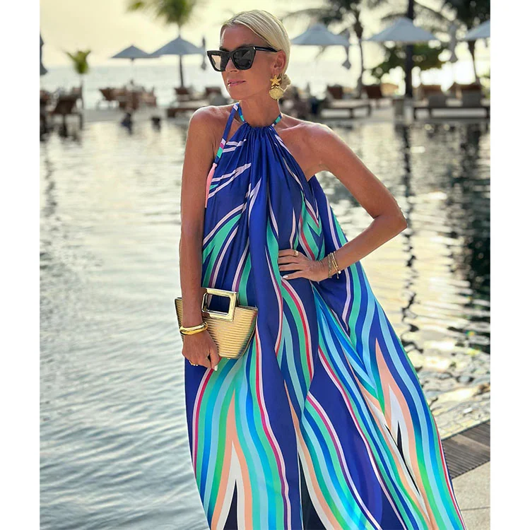 Halter Striped Printed Maxi Dress