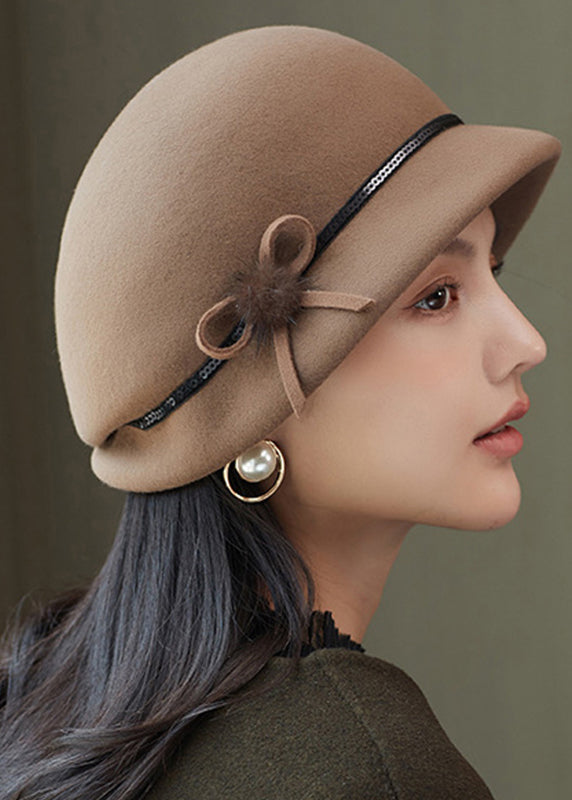 VCSHOES Camel Bow Wool Beret Hat