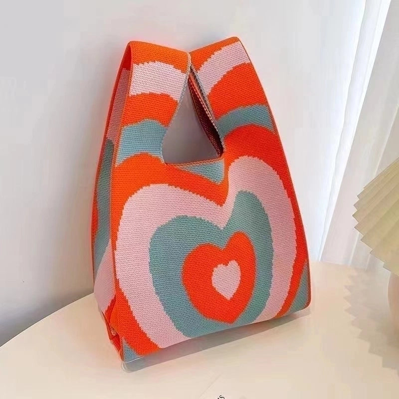 Women’s Medium Knit Letter Heart Shape Flower Cute Square Open Square Bag