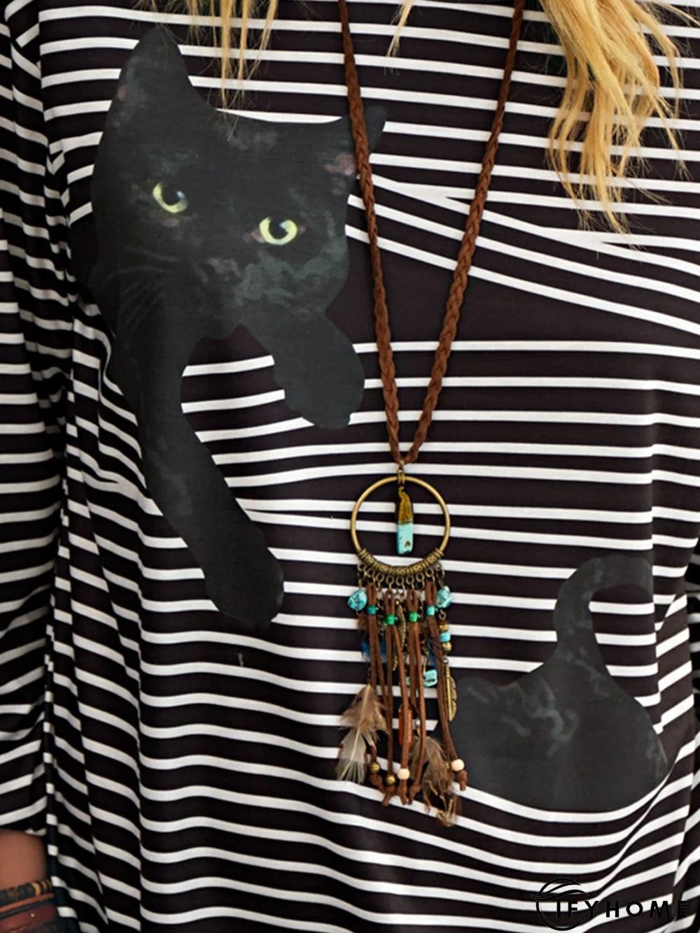 Stripes Casual Long Sleeve Tunic Top | IFYHOME