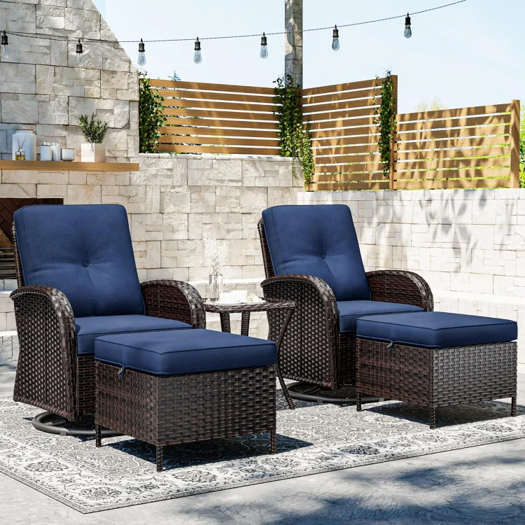 Outdoor Swivel Chair Sets with Thick Cushion and Ottoman