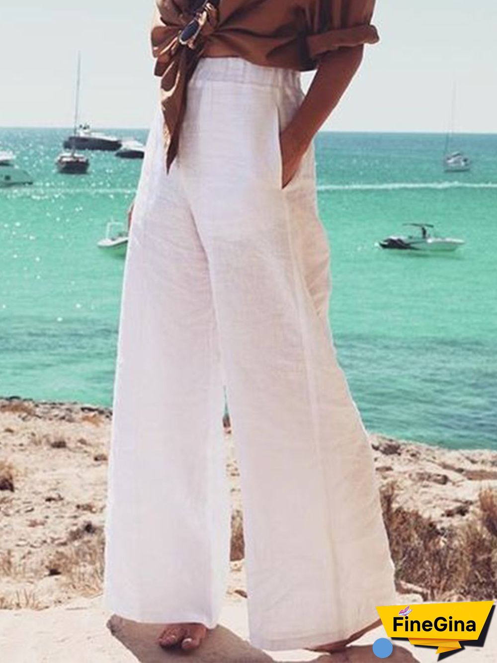 Casual Solid Cotton Pocket Loosen Pants