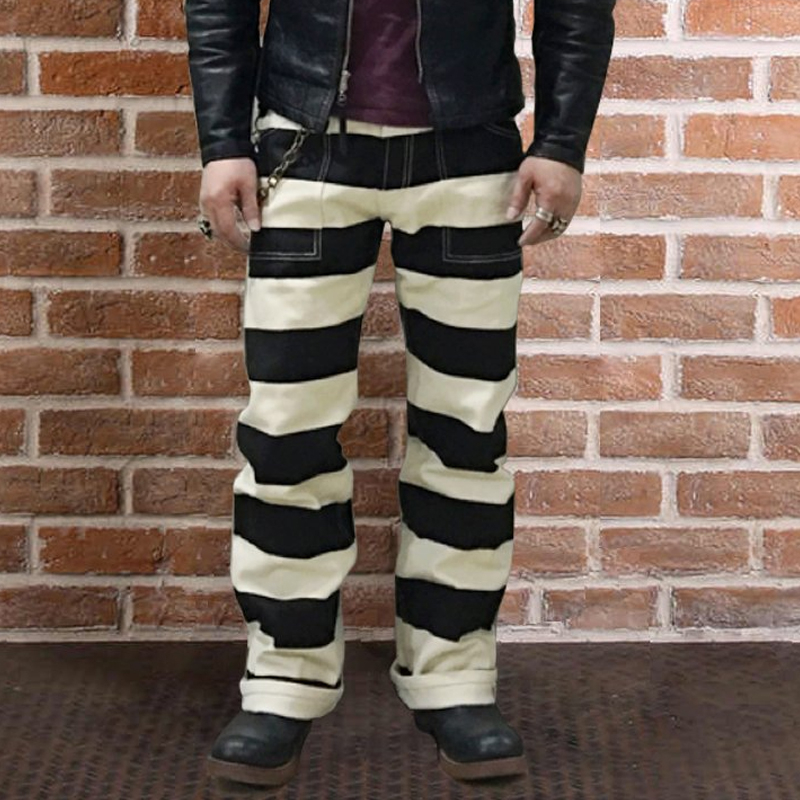 Prison pants motorcycle black and white striped Casual pants