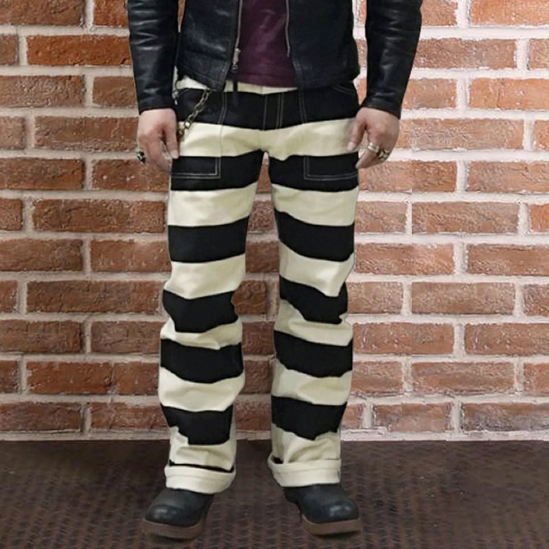 Prison pants motorcycle black and white striped Casual pants