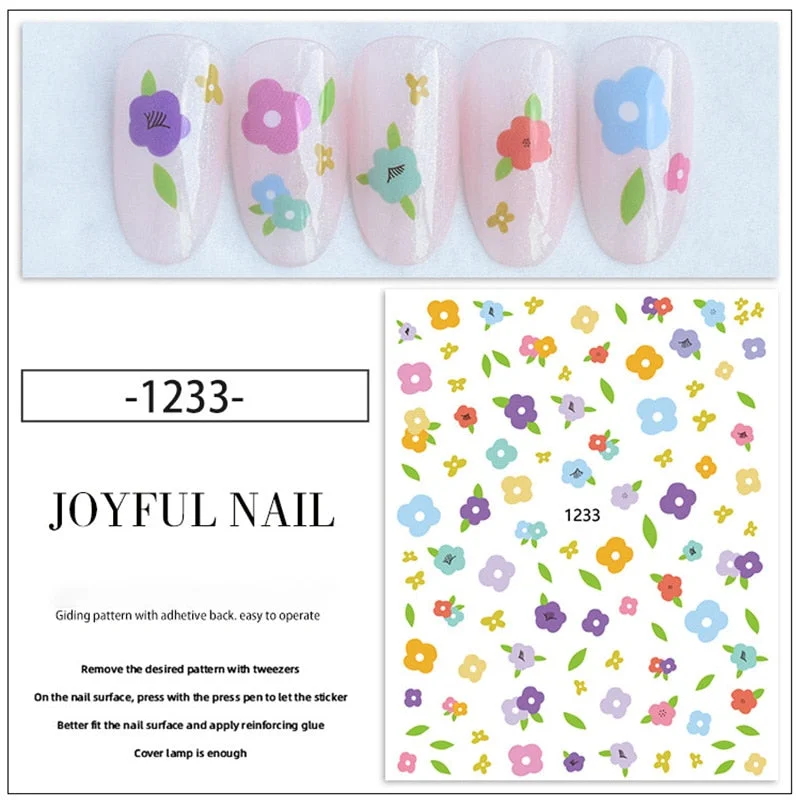 Beautizon Cute Image Flowers Leaves Cactus Nail Sticker 3D Engraved Nail Art Decorations Nail Decals Design