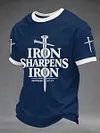 Men's Iron Sharpens Iron Proverbs 27:17 Christian Cross Print Casual Tee