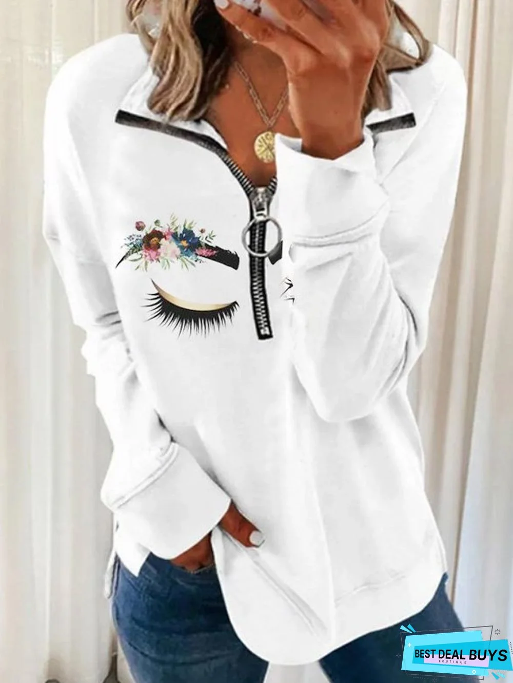 Cotton-Blend Stand Collar Casual People Hoodies & Tunic Sweatshirt