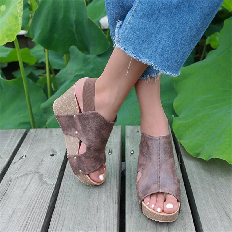 Women Sandals Fish Mouth Platform High Heels Wedge Sandals summer Shoes Flat Bottom Sandals Slip-On Slope Sandals