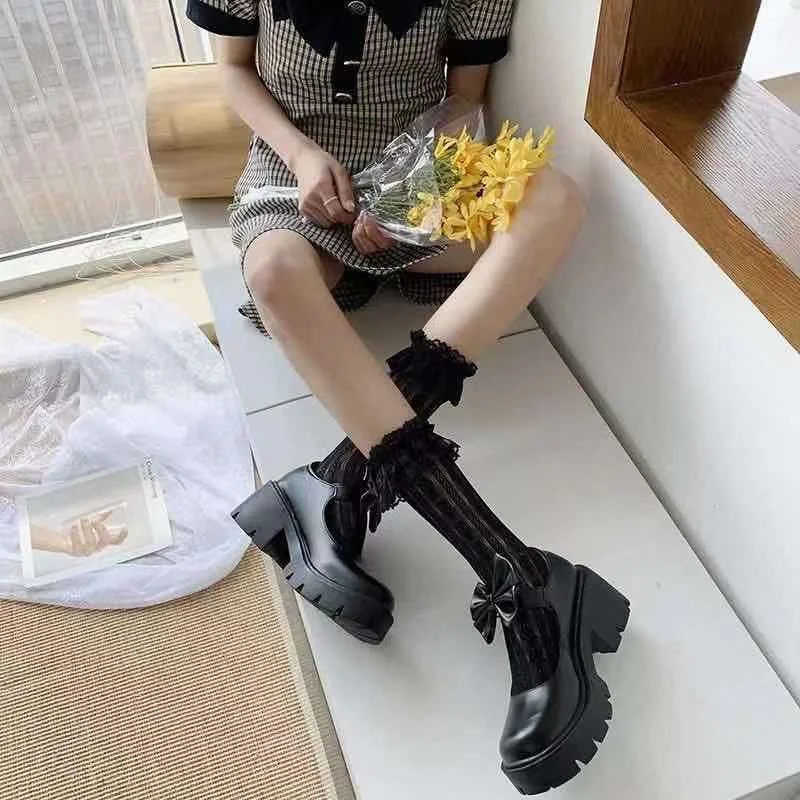 Lucyever Patent Leather Pumps Spring Autumn Mary Jane Shoes Women's Buckle Strap High Heels Retro Platform Lolita Heels Woman