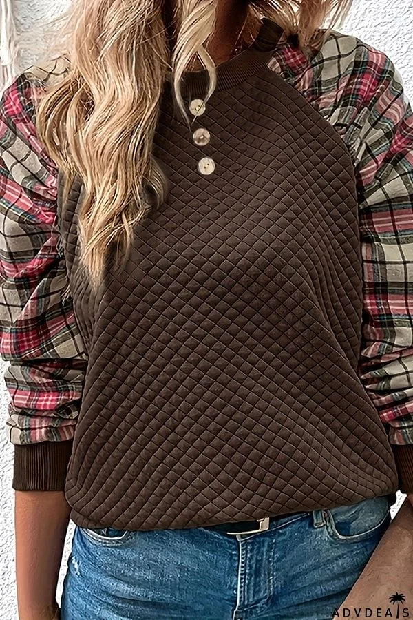 Shein Lune Plaid Long Sleeved Button Down Sweatshirt