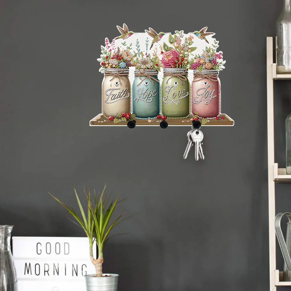 DIY Vase Bouquet Diamond Art Acrylic Hanging Hooks A Row of 3 Hooks DIY Crafts Decor