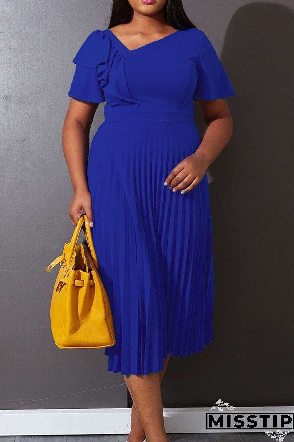 Green Casual Solid Patchwork Flounce Fold Asymmetrical Collar Straight Dresses