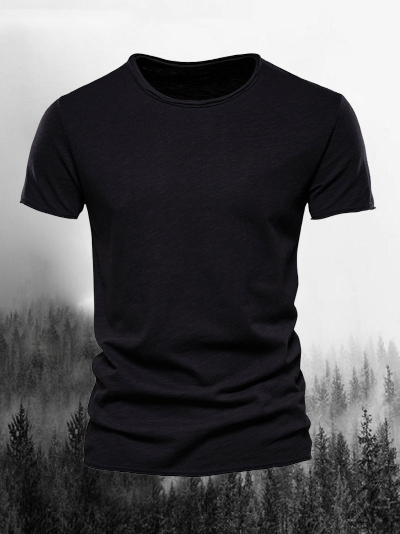 Men's Classic Slub Cotton Crew Neck Short-Sleeved Shirt