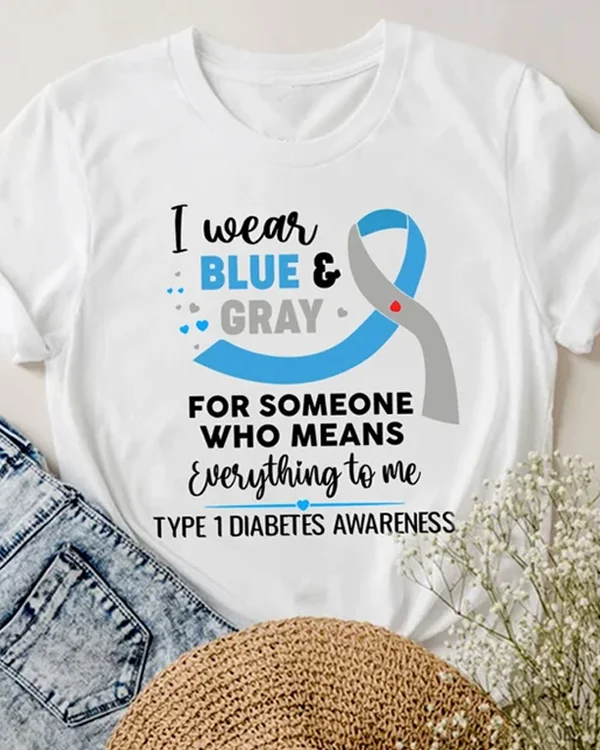 Type 1 Diabetes Support I Wear Blue & Gray T1D Shirt