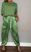 Women's Smooth Satin Half-sleeved Top and Pant Two-piece Suit