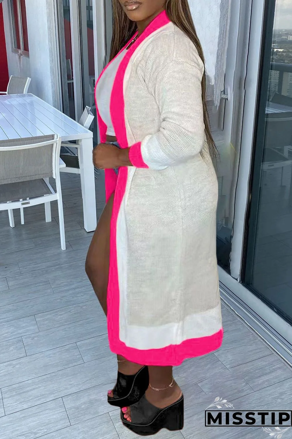 Blue Casual Patchwork Outerwear