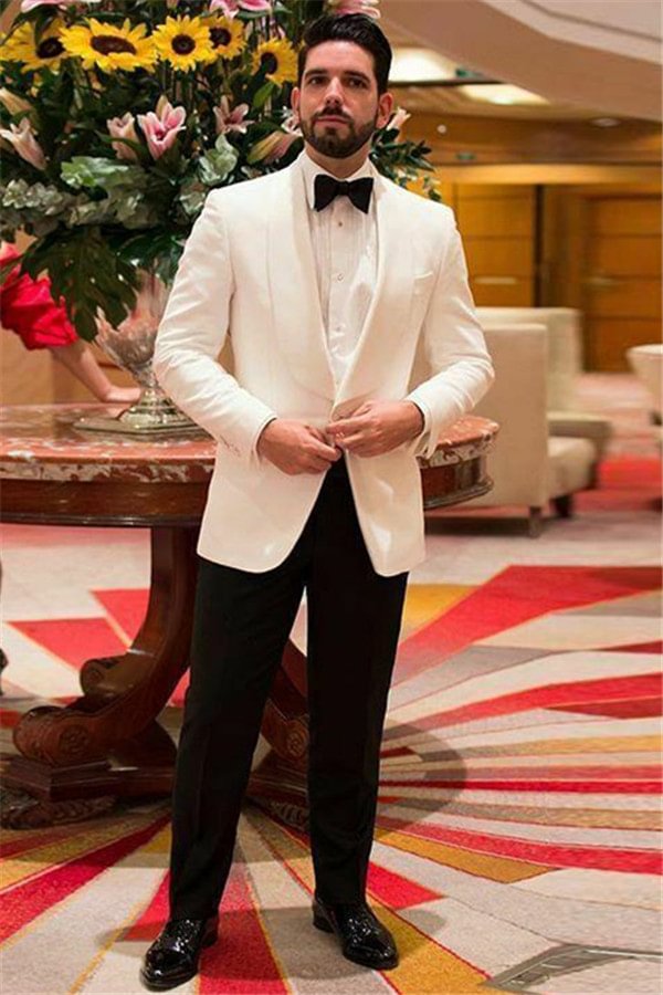 White Popular Shawl Lapel Fit Men's Wedding Suit With One Button | Ballbellas Ballbellas