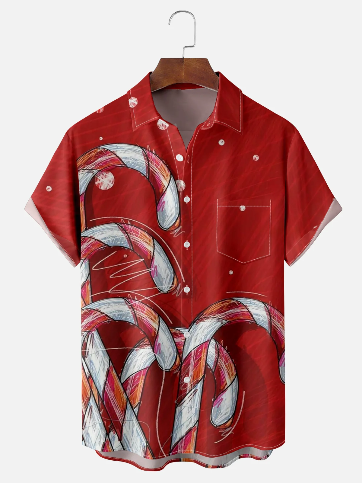 Moisture-wicking Christmas Candy Cane Chest Pocket Hawaiian Shirt PLUSCLOTHESMAN