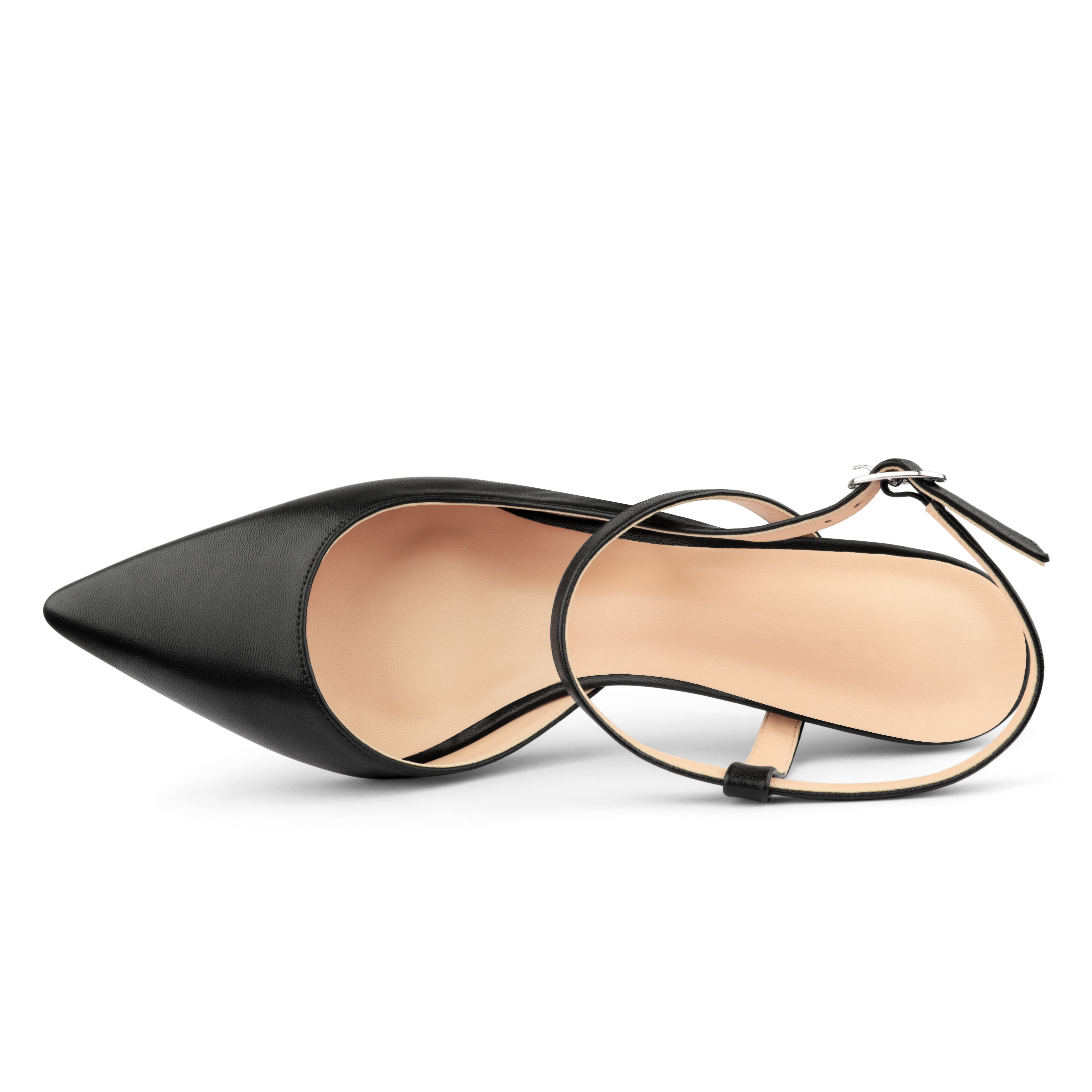 65mm Women Slingback Pumps Ankle Strap Red Bottom Stiletto Mid Heel Close Pointed Toe Summer Soles Sandals-MERUMOTE