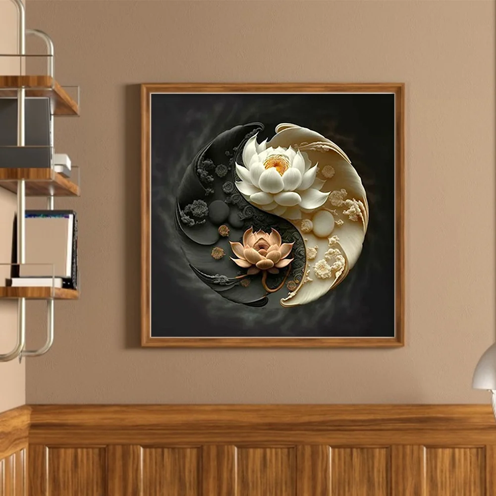 11CT Full Stamped&nbsp;Cross Stitch - Yin Yang Lotus(Canvas|40*40CM)