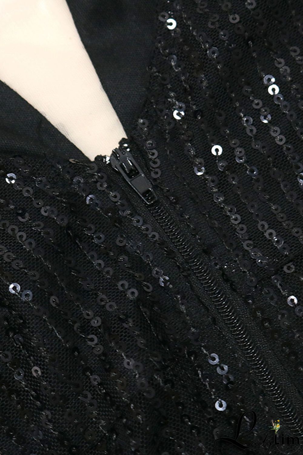 Black Elegant Solid Tassel Sequins Split Joint V Neck Irregular Dress Dresses