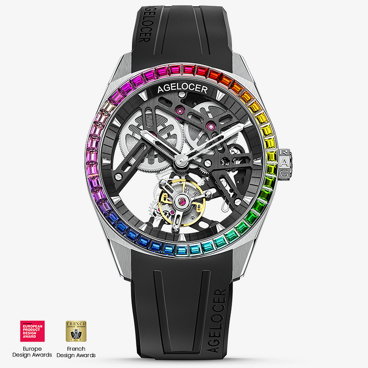Agelocer Free-Sprung Balance Flying Tourbillon Rainbow-Bezel Swiss Super-LumiNova®