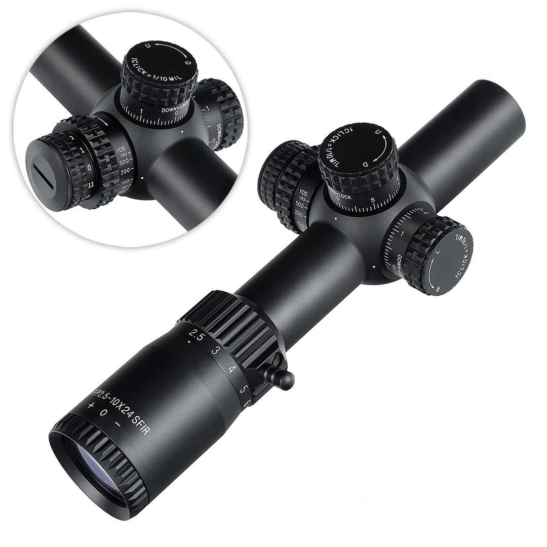 ohhunt® FFP 2.5-10X24 SFIR First Focal Plane 11 Level Red Illuminator Side Parallax Tactical FFP Scope 