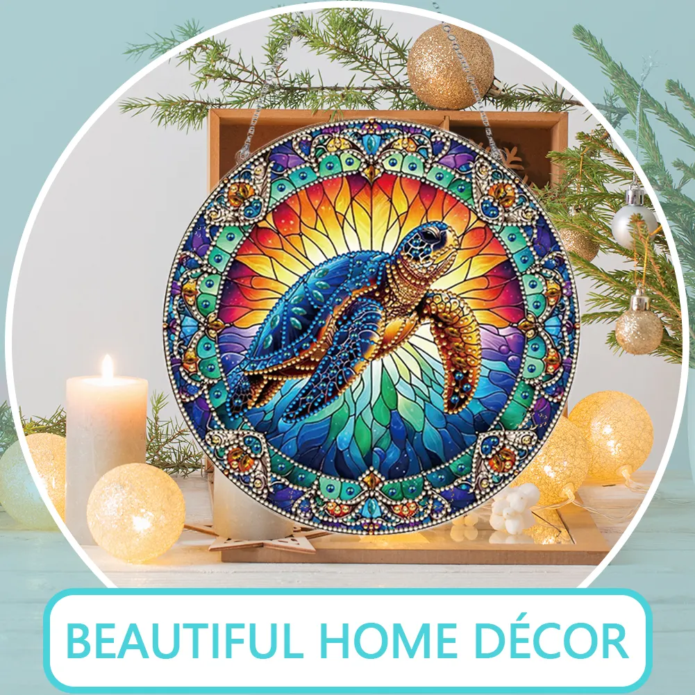 2D Flat DIY Stained Glass Turtle Suncatcher Diamond Painting Art Pendant