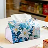 Lilies and Birds DIY PU Diamond Painting Tissue Box Kit Desktop Tissue Holder with Rhinestone Diamond Desk Decorative Tissue Box for Adults Desktop Storage Organizer