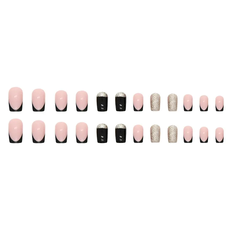Churchf Churchf And Long European Square Fake Nails Flash Gold Pink Black French Fake Nails Fashion Ins Wind Beauty Nail Piece