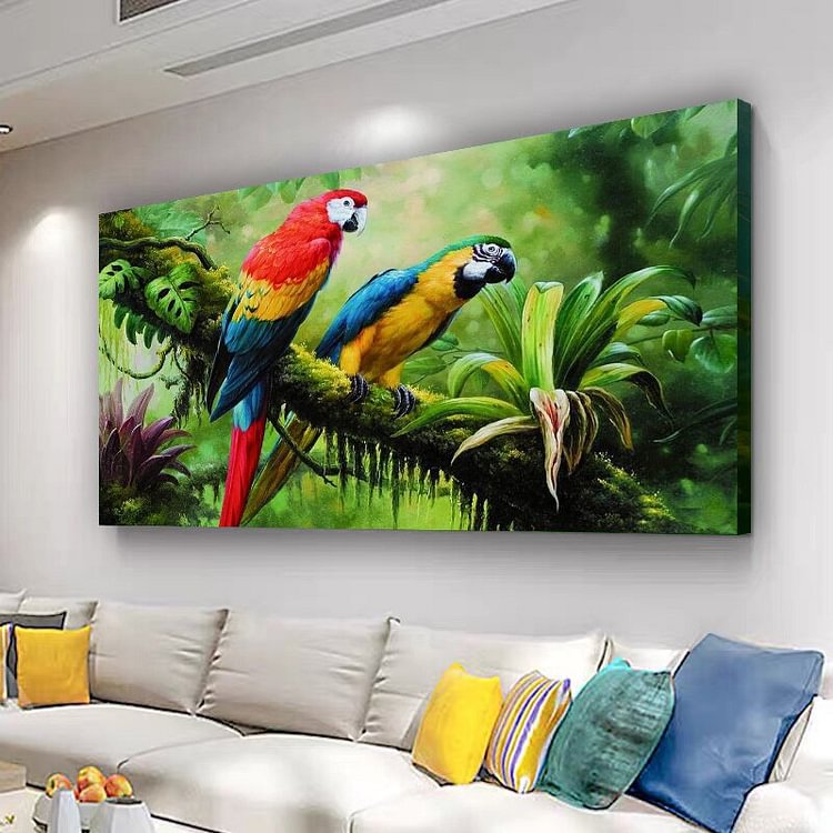 Parrots on a branch Canvas Wall Art QDJ varity-store