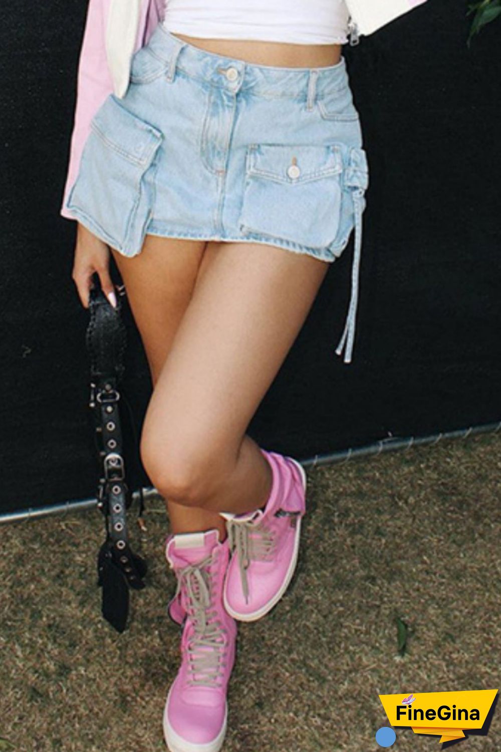 Blue Casual Solid Patchwork High Waist Regular Denim Skirts