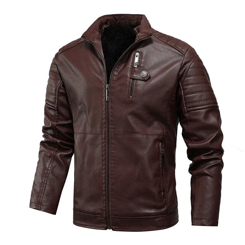 Men's Motorcycle Jacket Thickened Windproof Motorcycle Leather Jacket High Quality Casual Fashion Tight Winter Pu Jacket