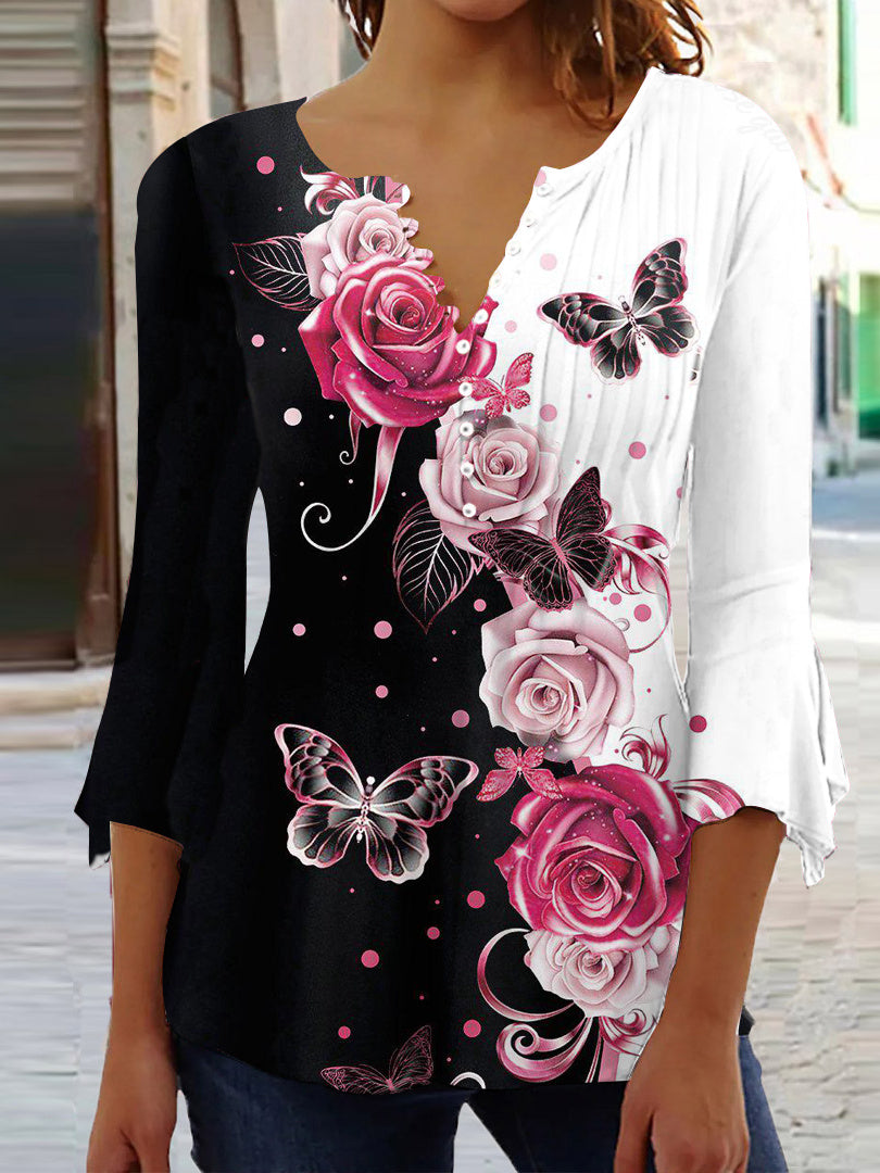 Women Half Sleeve V-neck Solid Color Dress