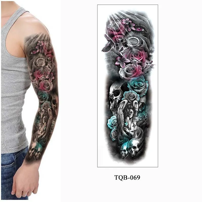 Sdrawing Men Temporary Tattoos Large Arm Sleeve Tattoo Sticker Dragon Tiger Fish Full Skull Totem Wolf Waterproof Fake Tattoo for Women