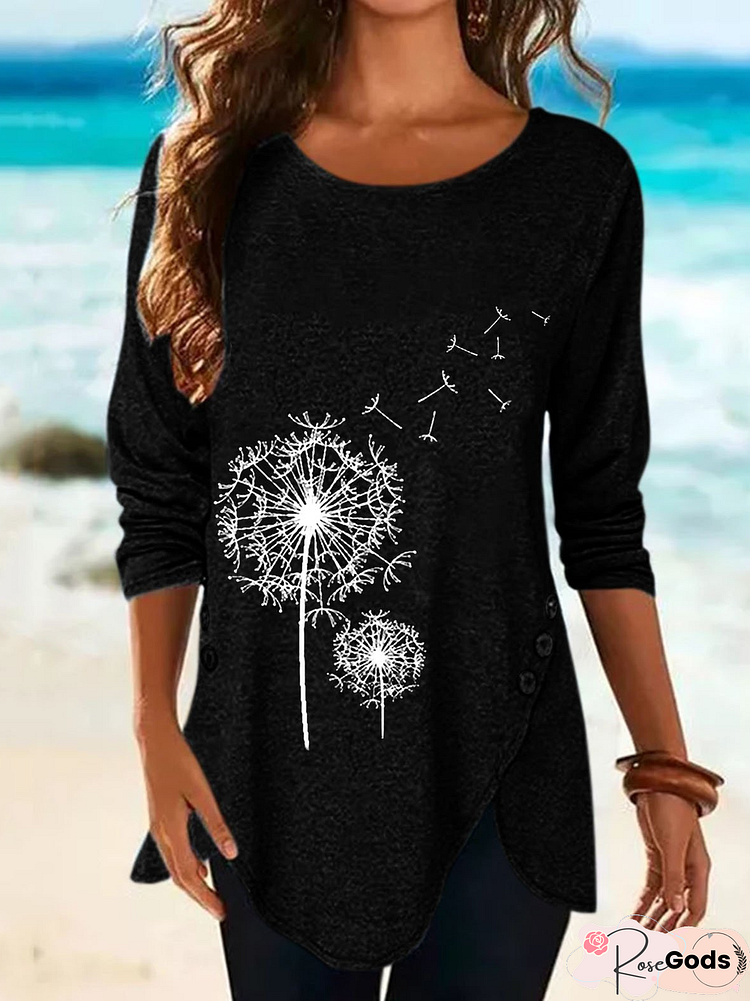 Floral Casual Crew Neck Shirts & Tops