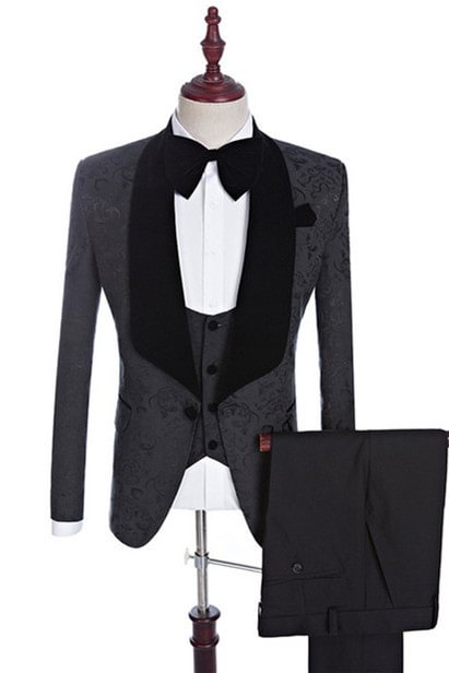 Classic Black Jacquard Shawl Lapel Three-Pieces Wedding Suits for Men | Ballbellas Ballbellas
