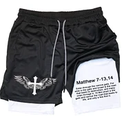 Men's Casual Athletic Compression Quick Dry Shorts Workout Running Double Layer Pants
