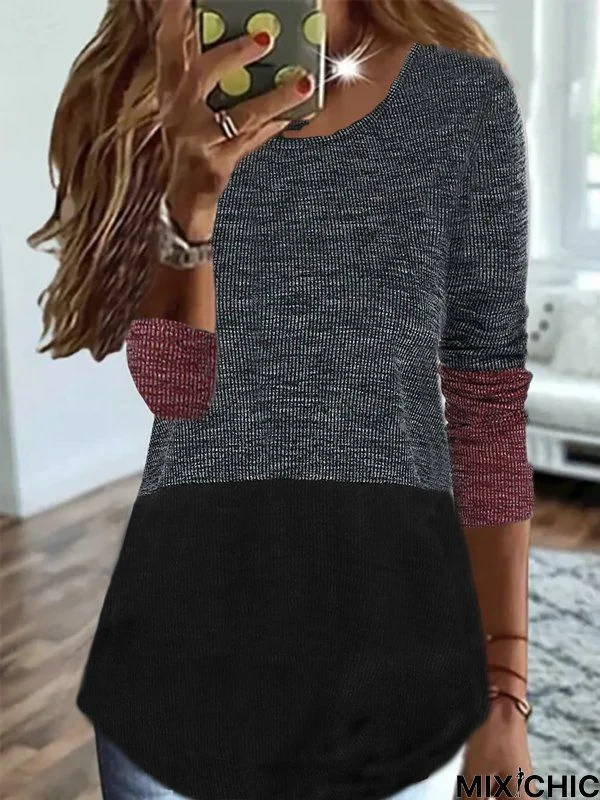 Color Block Jersey Loose Casual Top