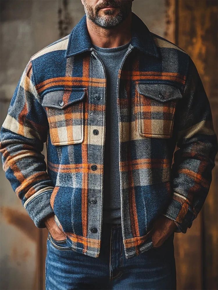 Men's Casual Plaid Long Sleeve Jacket
