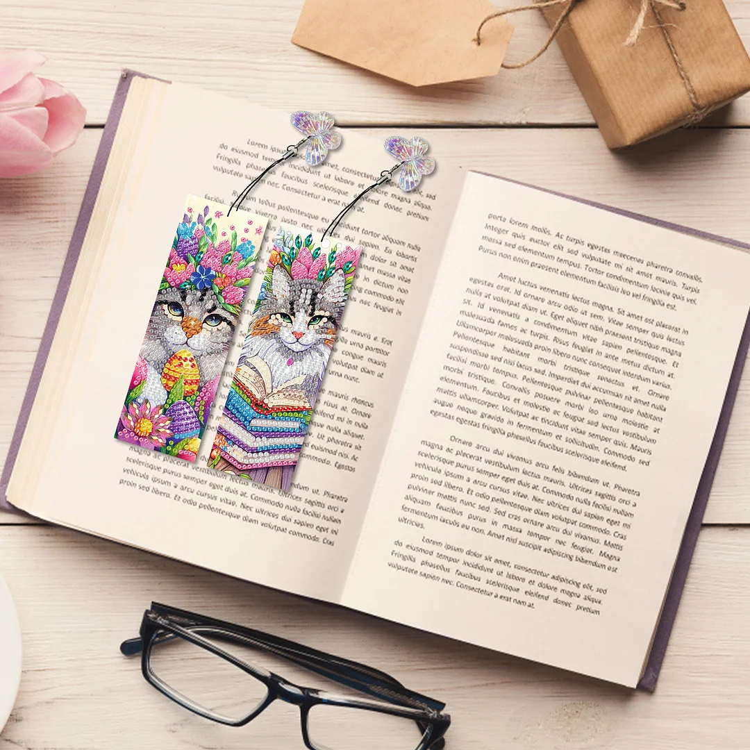 12Pcs Easter Cats DIY Diamond Art Painting Bookmark for Reading Enthusiasts