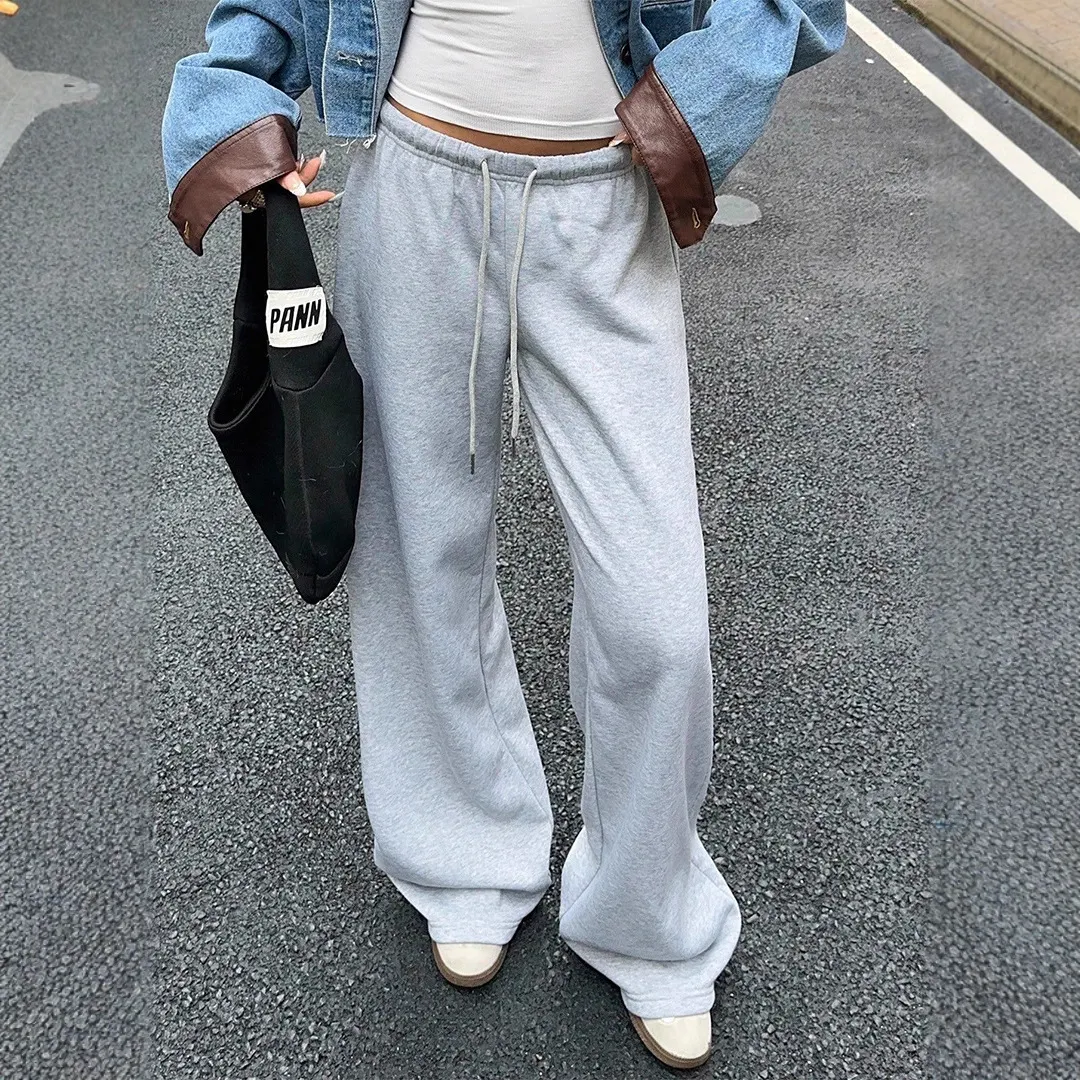 Women's Casual Heather Grey Wide Leg Sweatpants