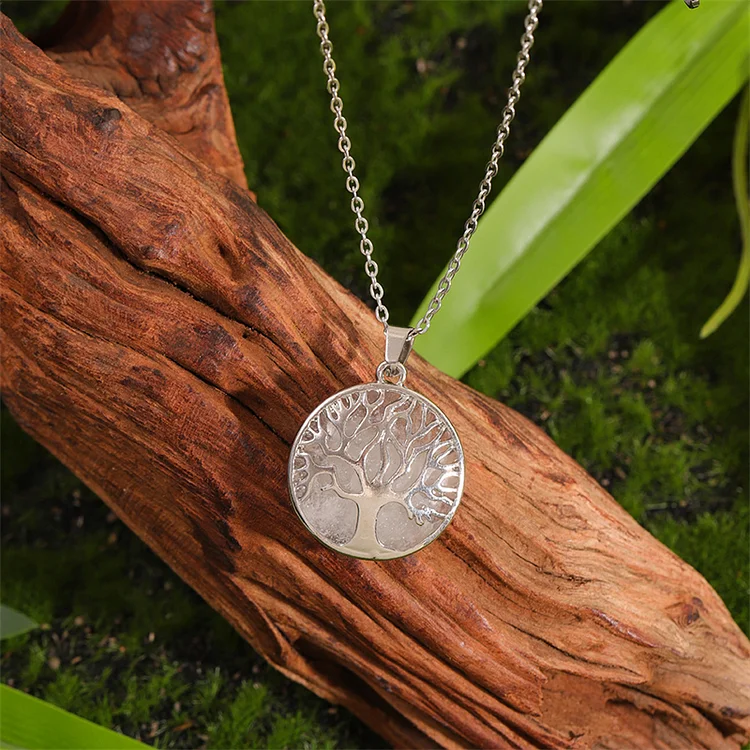 Vintage Viking Tree Of Life Carved Natural Stone Necklace