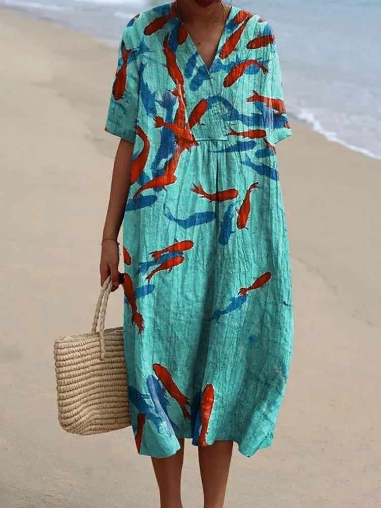 Women's Ocean Art Print Flowy Dress